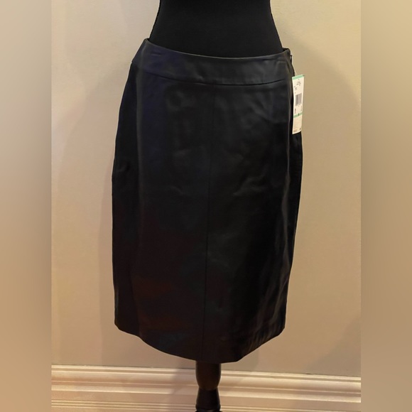 Kasper Skirts New Kasper 8 Black Leather Skirt Side Zip Knee Length